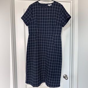 Classic Navy Checkered Midi Dress